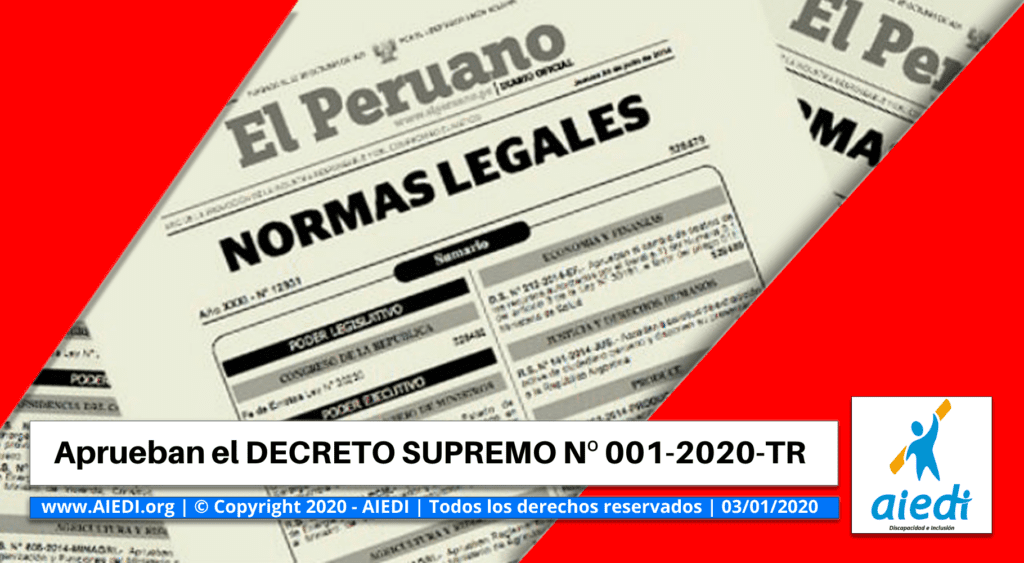 Edición de Decreto Supremo Nº 001-2020-TR